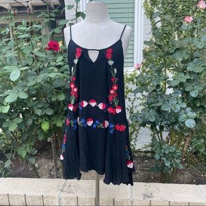Black embroidery boho mini dress. Tunic Dress